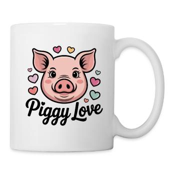 Cartoon piggy with hearts - Mug - white - Right