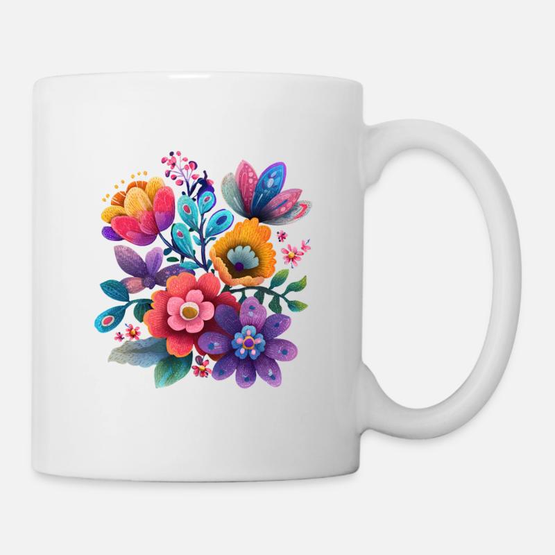Blumen Bunte Blüten Floral Garten - Tasse - Weiß