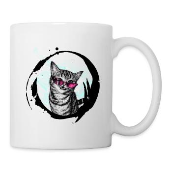 Cool Cat – Pink Sunglasses Retro Art Combo - Mug - white - Right