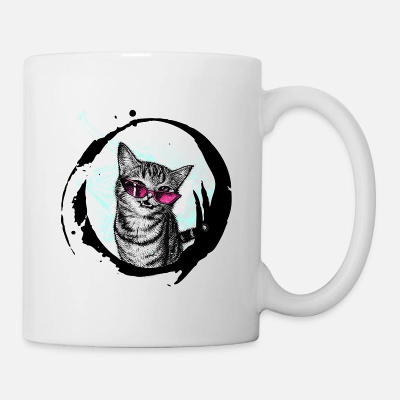Coole Katze – Pinke Sonnenbrille Retro Kunst Kombo - Tasse - Weiß