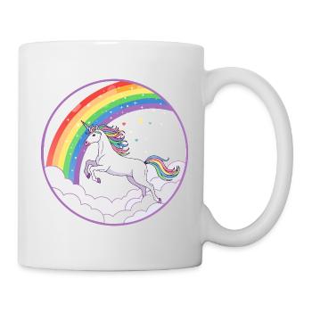 Rainbow Unicorn Over Clouds Hearts Motif - Mug - white - Right