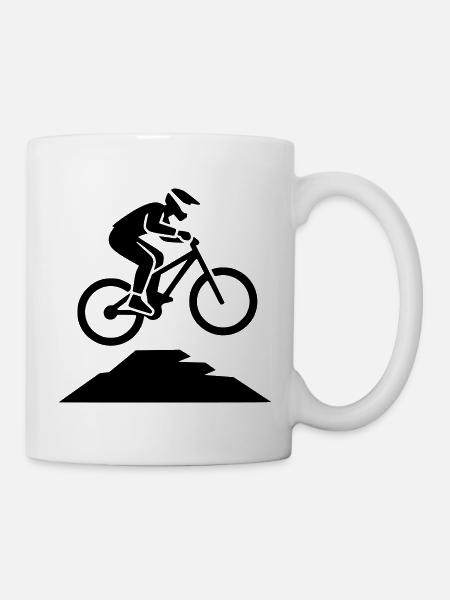 MTB Sprung Biker Silhouette - Tasse - Weiß