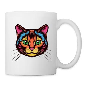 Chat coloré Pop Art Visage - Mug blanc - blanc - Droite