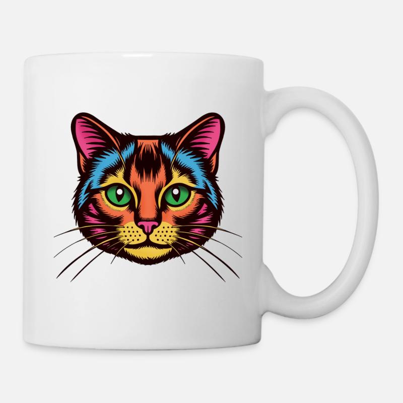 Chat coloré Pop Art Visage - Mug blanc - blanc