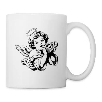 Pizza Engel – Cherub mit Pizzastück - Tasse - Weiß - Rechts