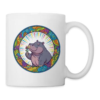 Fröhlicher Hippo Flusspferd mit Blume Kinder Motiv - Tasse - Weiß - Rechts