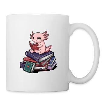 Bücherwurm Axolotl Fisch Lesende Bücher Kunst - Tasse - Weiß - Rechts