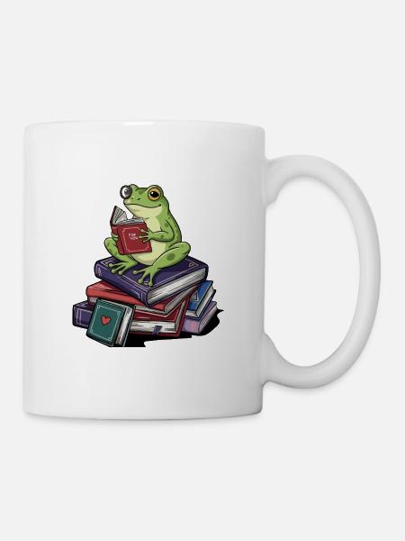 Bücherwurm-Frosch-Amphibien-Lese-Kunst - Tasse - Weiß