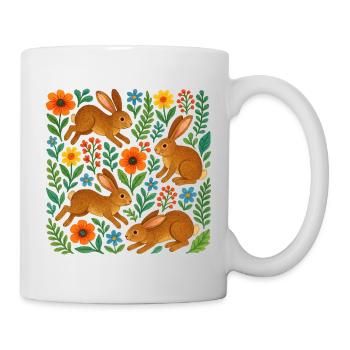Lapins en fleurs à l’aquarelle - Mug blanc - blanc - Droite