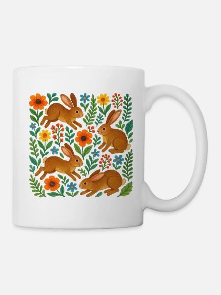 Aquarellkaninchen in Blühen - Tasse - Weiß