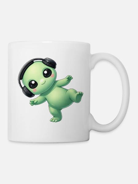 Außerirdischer Alien mit Kopfhörern Techno Tanzen - Tasse - Weiß