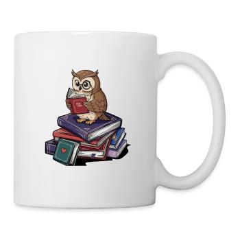 Bücherwurm-Eule-Vogel liest Bücher Kunst - Tasse - Weiß - Rechts