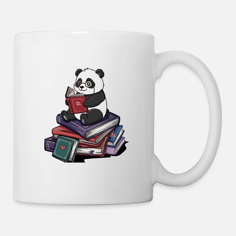 Bücherwurm Pandabär liest Bücher Kunst - Tasse - Weiß