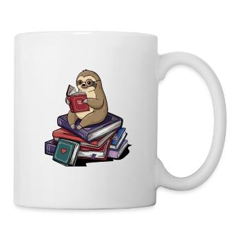 Bücherwurm-Faultier, Tier Lesen, Bücher Kunst - Tasse - Weiß - Rechts