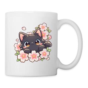 Chat noir mignon et cerisiers en fleurs – Kawaii Sakura - Mug blanc - blanc - Droite