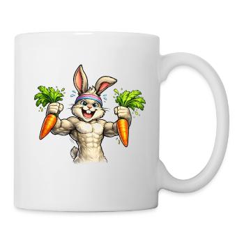 Starker Hase mit Karotten  - Tasse - Weiß - Rechts