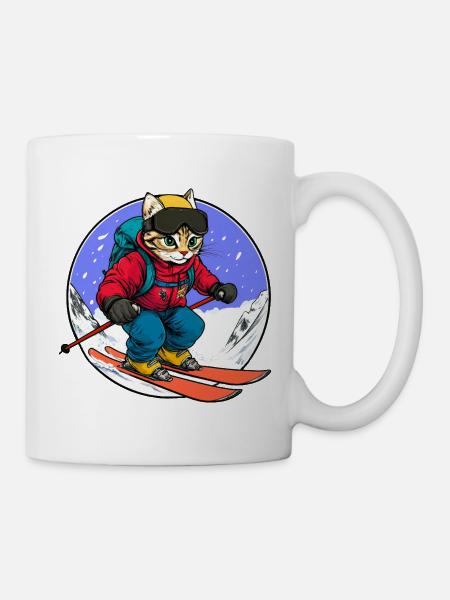 Katzen Ski - Tasse - Weiß