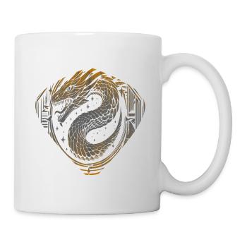 Celestial Dragon Serpent – Kosmisches Gold & Silber - Tasse - Weiß - Rechts