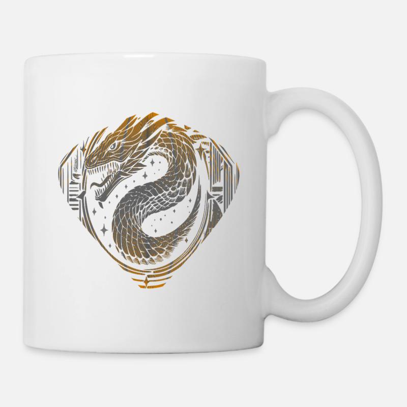 Celestial Dragon Serpent - Cosmic Gold & Silver  - Mug - white