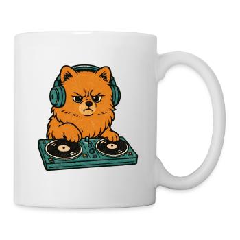 Retro DJ Zwergspitz: Pomeranian am Turntable - Tasse - Weiß - Rechts