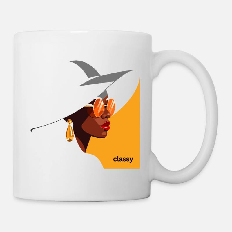 Femme élégante avec chapeau et lunettes de soleil - Mug blanc - blanc
