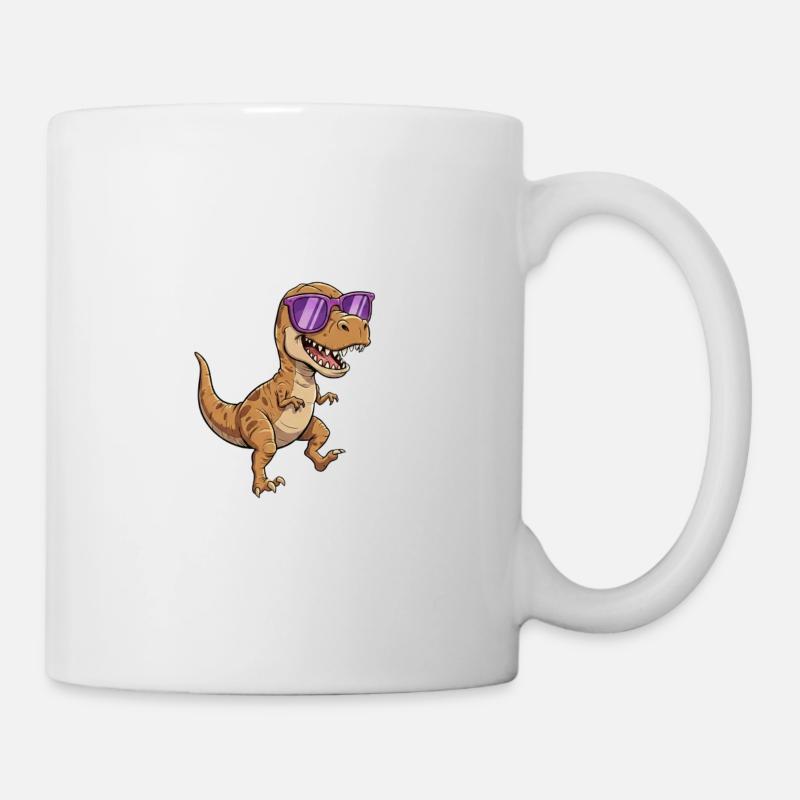 Dino mit lila Sonnenbrille - Tasse - Weiß
