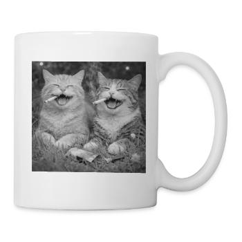 Cats laughing with cigarettes - Mug - white - Right