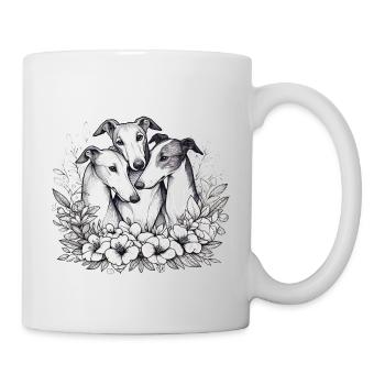 Drei Windhunde im Blumenkreis - Tasse - Weiß - Rechts