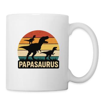 Papasaurus Dino Retro Sonnenuntergang - Tasse - Weiß - Rechts