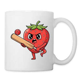 Angry Strawberry Playing Cricket Cartoon - Mug - white - Right