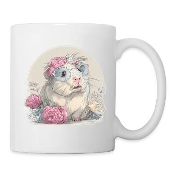 Guinea pig with flowers and glasses - Mug - white - Right