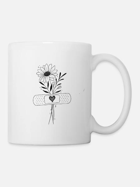 Gänseblümchenherz-Schleife - Tasse - Weiß