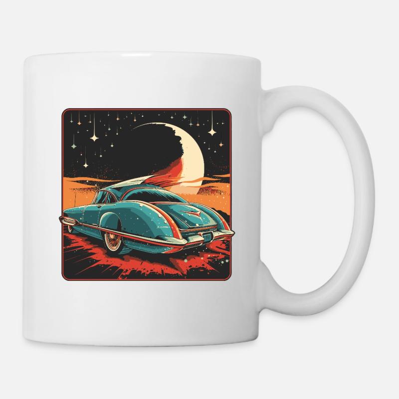 Retro futuristic blue car on a stylized night - Mug - white