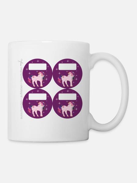 DIY Schulaufkleber Set - Fantasy Einhorn lila - 4 - Tasse - Weiß