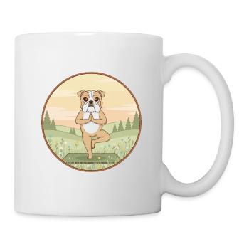 Yoga-Bulldoggen-Hund macht Baumposen-Kunst - Tasse - Weiß - Rechts
