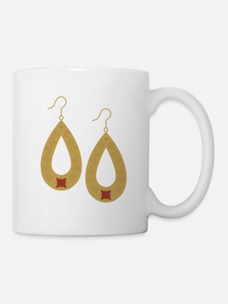 Boho-Tropfengold-Ohrringe - Tasse - Weiß