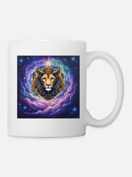 Himmlischer Löwe mit goldener Krone - Tasse - Weiß