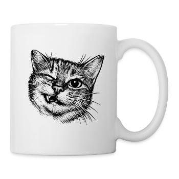 Witzige Katze – Zwinkerndes Halftone Motiv - Tasse - Weiß - Rechts
