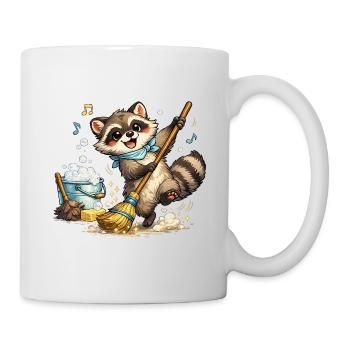 Raccoon with a colorful broom - Mug - white - Right