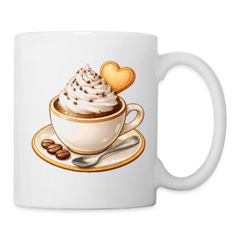Coffee with cream and heart biscuit illustration - Mug - white - Right