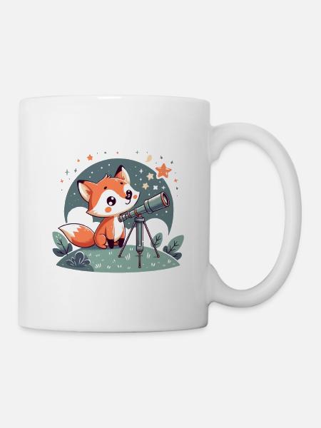 Fuchs am Teleskop unter Sternen - Tasse - Weiß