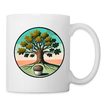 Retro-Baum des Lebens mit Eichel - Tasse - Weiß - Rechts
