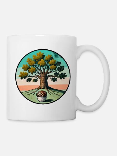 Retro-Baum des Lebens mit Eichel - Tasse - Weiß