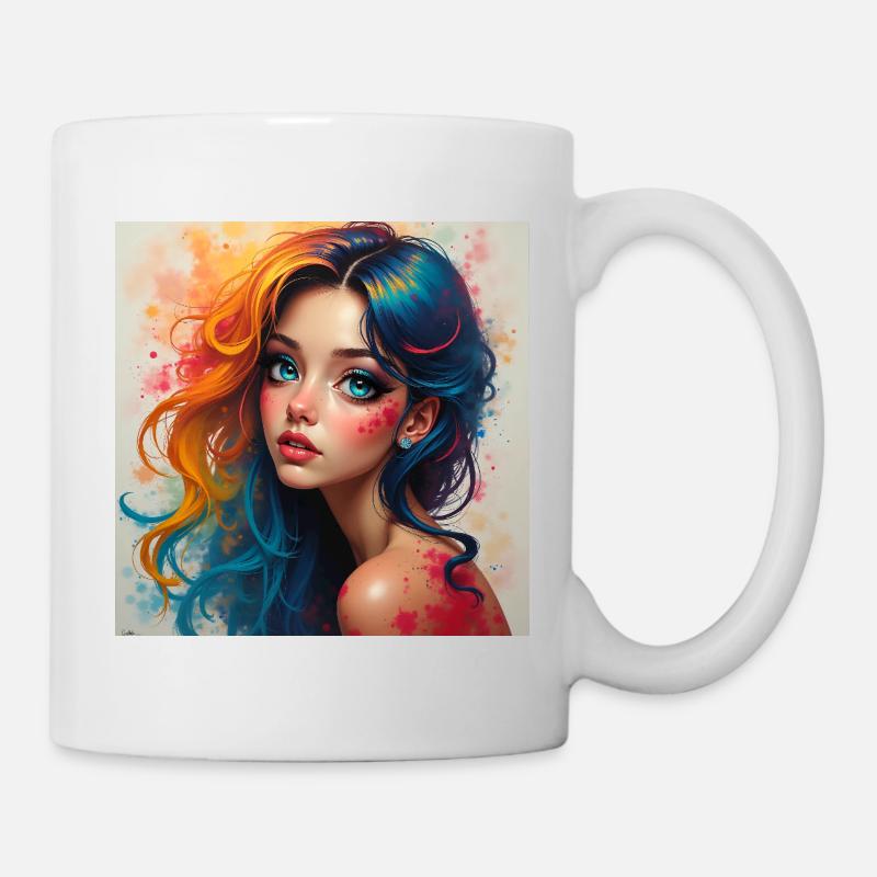 Éclaboussure de portrait de cheveux arc-en-ciel - Mug blanc - blanc