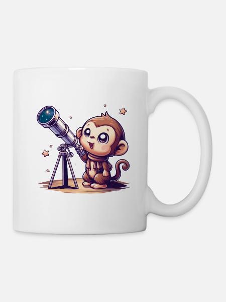 Sternenhimmel-Affe mit Teleskop - Tasse - Weiß
