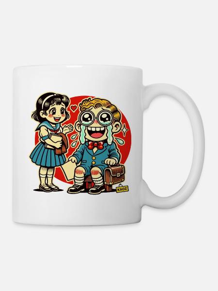 Retro Schulkinder mit Herz Hintergrund - Tasse - Weiß