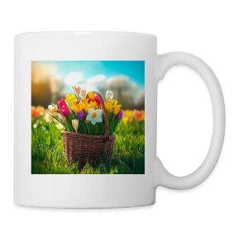 Tulpen in einem bunten Korb - Tasse - Weiß - Rechts