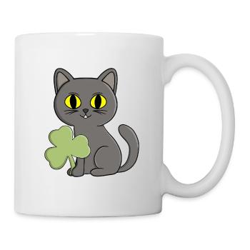 Grauer Katzen-Kleeblatt-Anhänger - Tasse - Weiß - Rechts