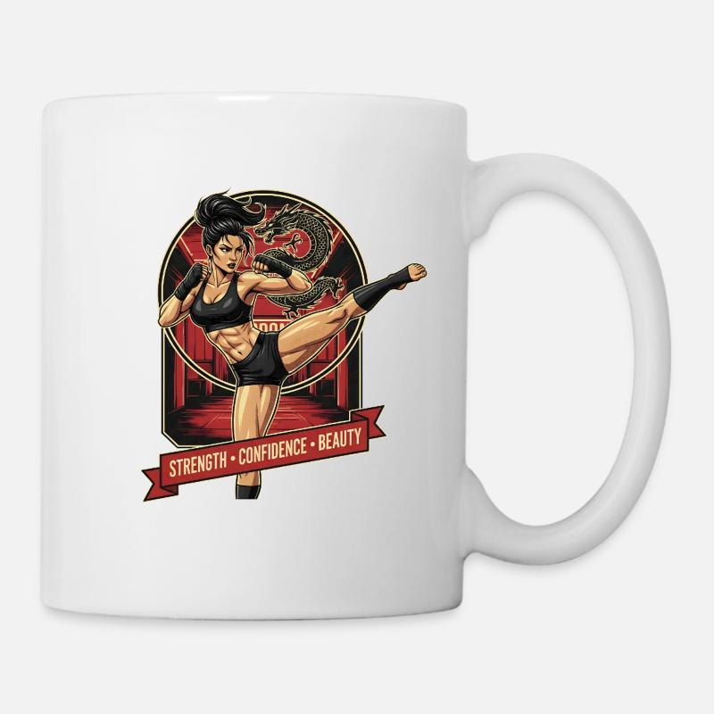 Héroïne d’arts martiaux avec Dragon - Mug blanc - blanc