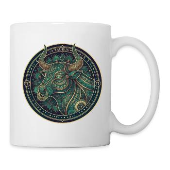 Stier Mandala Teal-Gold Kreis - Tasse - Weiß - Rechts